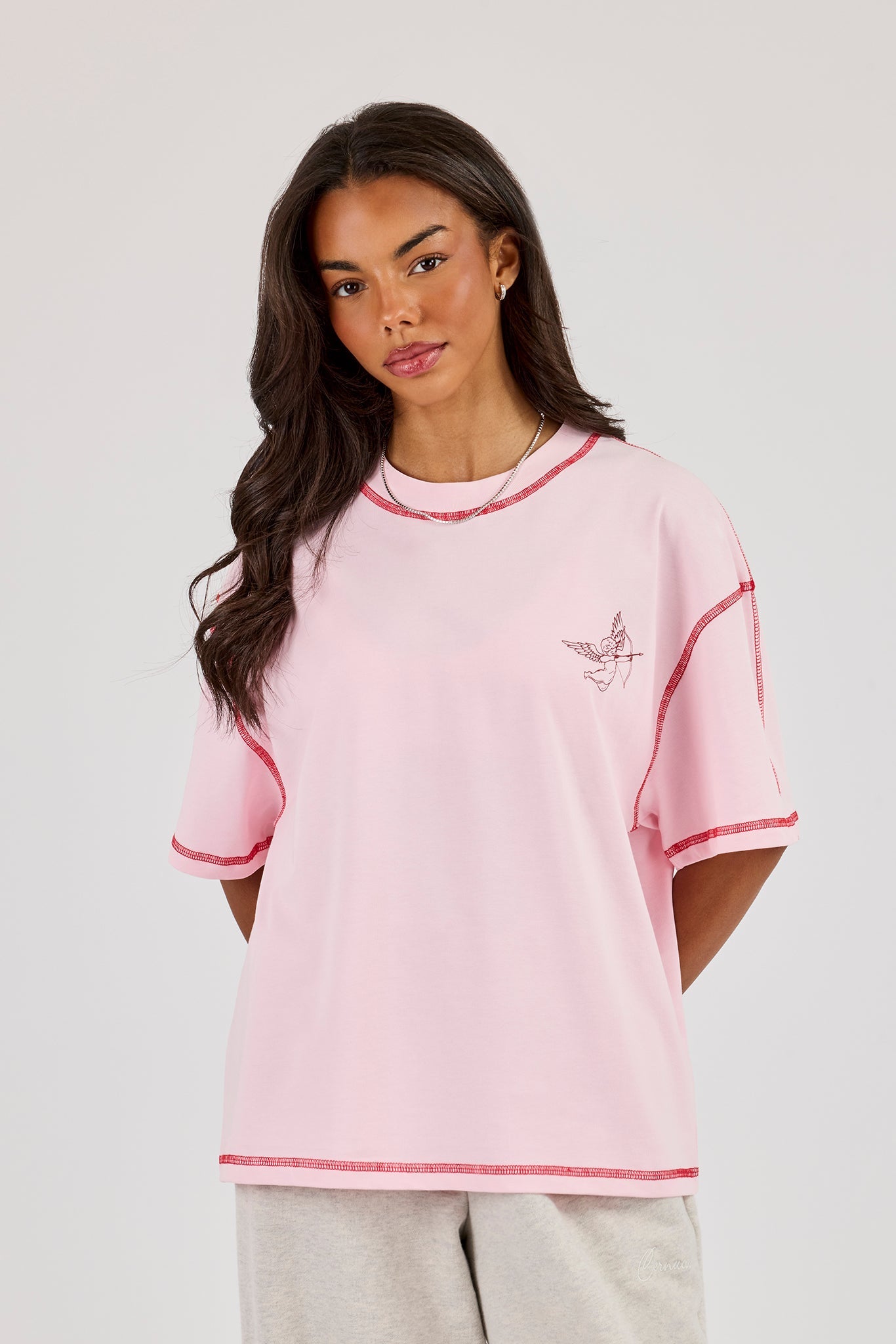 222 Layered Puff Print Oversized T-Shirt - Baby Pink